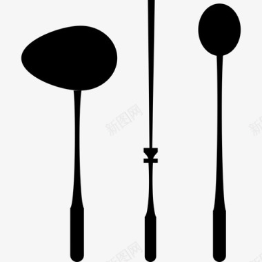 长匙和长串厨房用具工具和用具图标图标