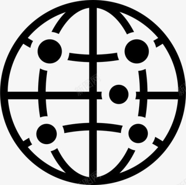 地球圆形符号与点和线网格界面地球图标图标