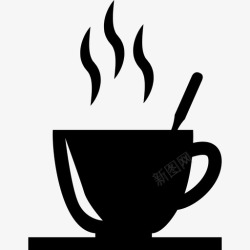 杯带盖带勺子带勺子的热咖啡杯食物厨房图标高清图片