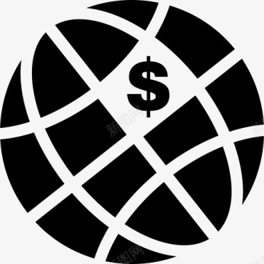 地球网格美元符号向左旋转商业图标图标