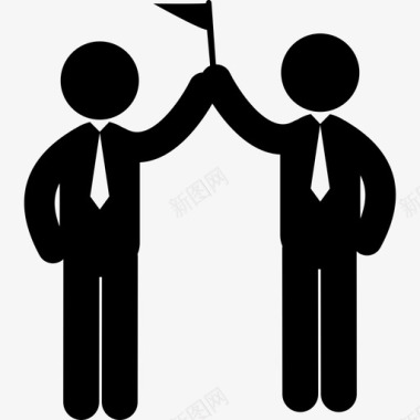 两个商人举着一面旗子人像图标图标