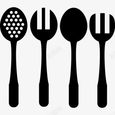 厨房的勺子和叉子工具和用具图标图标