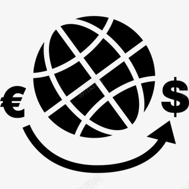 地球地球网格上有欧元和美元符号地球图标图标