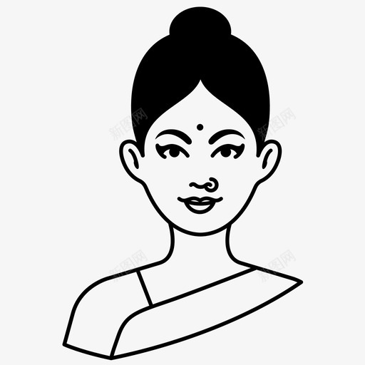 女士莎丽印度图标svg_新图网 https://ixintu.com 亚洲 传统 印度 发型 发髻 女士 女性 宾迪 脸部 莎丽