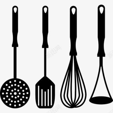 厨房工具和用具的四套烹饪配件图标图标