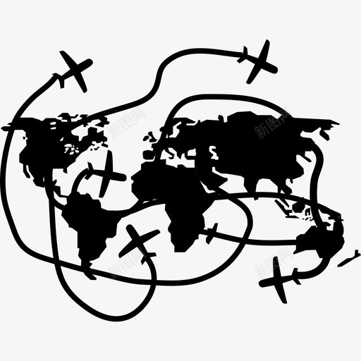 地球大陆地图与飞行的飞机运输地球图标svg_新图网 https://ixintu.com 地球图标 地球大陆地图与飞行的飞机 运输