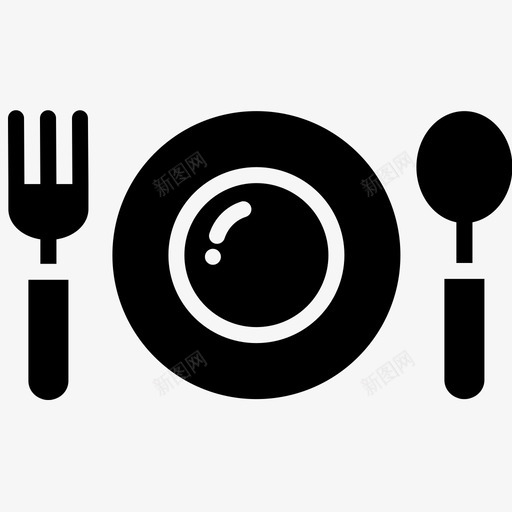 桌子设置晚餐食物图标svg_新图网 https://ixintu.com 勺子 厨房实用工具和器具字形 叉子 晚餐 桌子设置 盘子 食物 餐具 餐食