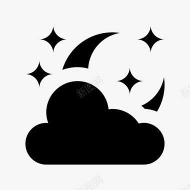 多云的夜晚黑暗月亮图标图标
