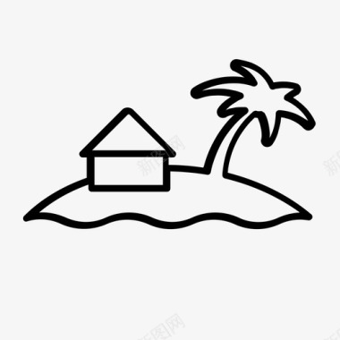 岛小屋棕榈树图标图标