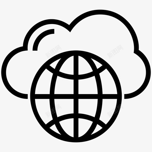 全球云计算互联网图标svg_新图网 https://ixintu.com 云数据技术轮廓图标 云计算 互联网 全球 线框地球仪 网络
