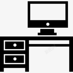 一个办公桌带两个抽屉和一个电脑显示器的工作室办公桌图标高清图片