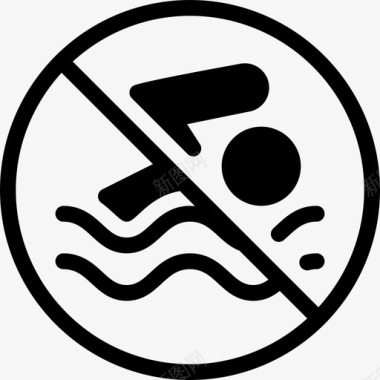 禁止游泳象形图实心图标图标