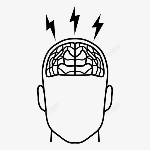头痛大脑疼痛图标svg_新图网 https://ixintu.com 人体 偏头痛 压力过大 大脑 头痛 疼痛 过度思考