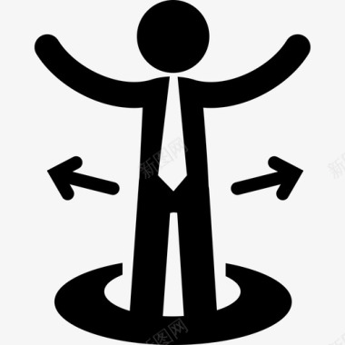 商人站在一个圆圈上箭头指向两边商人图标图标