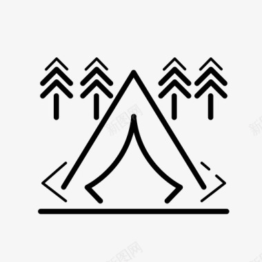 帐篷森林旅行套装图标图标