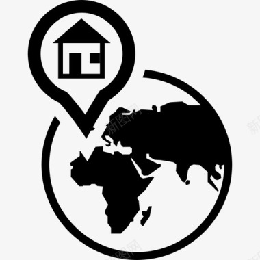 地球仪在非洲的占位符中有一个房子地图和旗帜地球图标图标