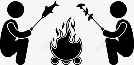 篝火烧烤野营图标图标