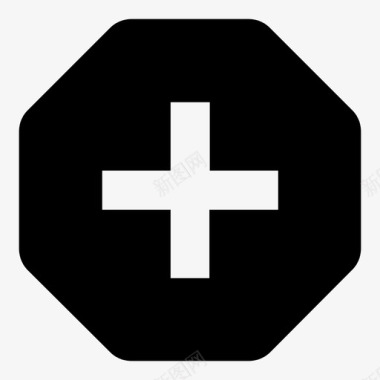 八角形加号添加十字形图标图标