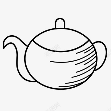 茶杯线条艺术壶图标图标