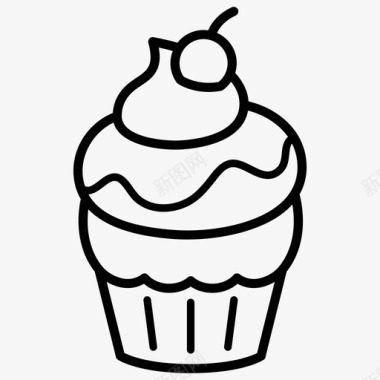 糖霜樱桃纸杯蛋糕面包店糖霜图标图标