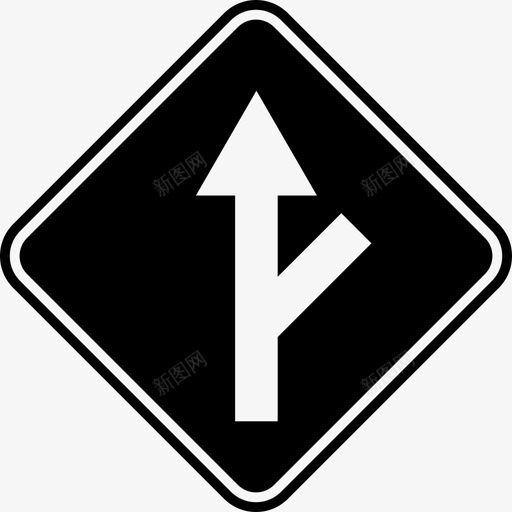右路分流交叉路口路标图标svg_新图网 https://ixintu.com 交叉路口 分叉路 右路分流 路标 黑色路标