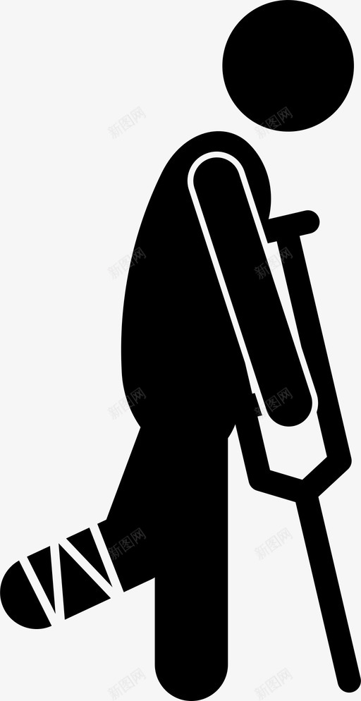 受伤的人骨折拐杖图标svg_新图网 https://ixintu.com 受伤的人 拐杖 有需要的人 腿 骨折