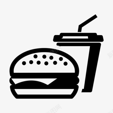 汉堡和饮料套餐快餐图标图标