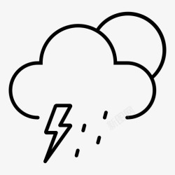 闪电像素夜间风暴阵雨闪电月亮图标高清图片