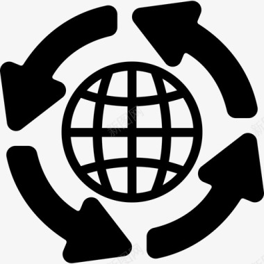 带箭头圆圈的全球配电网符号全球物流图标图标