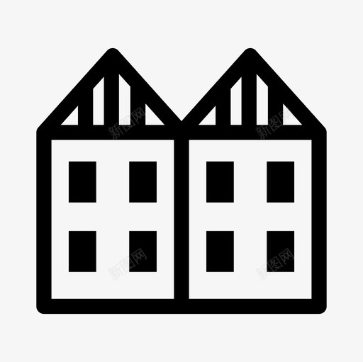 联排别墅建筑住宅图标svg_新图网 https://ixintu.com 住宅 建筑 建筑和地标填充图标集 联排别墅