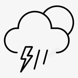 闪电像素夜间雷雨闪电月亮图标高清图片
