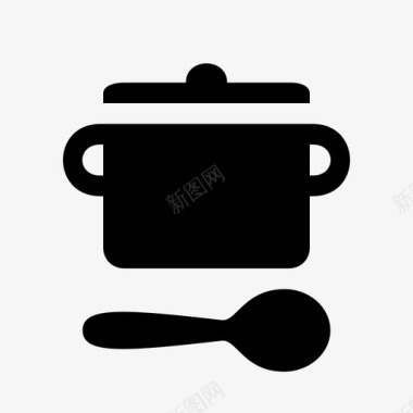 锅和勺子大锅烹饪图标图标