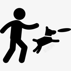 拿碟子的男人男人扔碟子狗跳起来接住动物图标高清图片