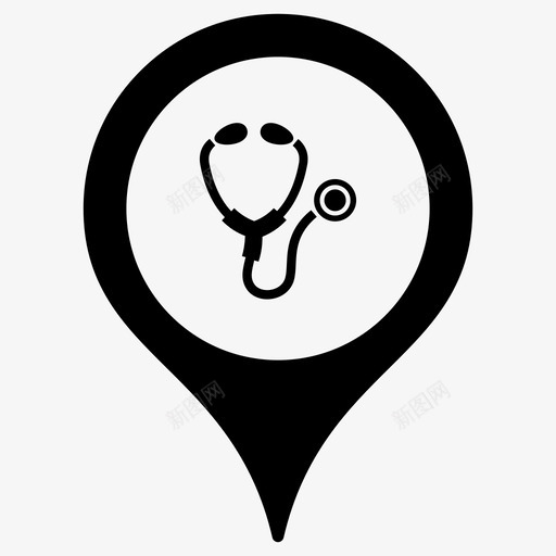 医院诊所地图指针图标svg_新图网 https://ixintu.com 别针 医院 听诊器 地图指针 诊所