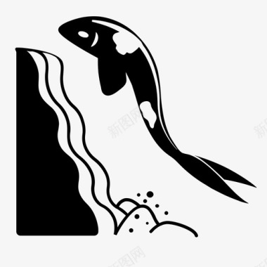 锦鲤瀑布动物黑色图标图标
