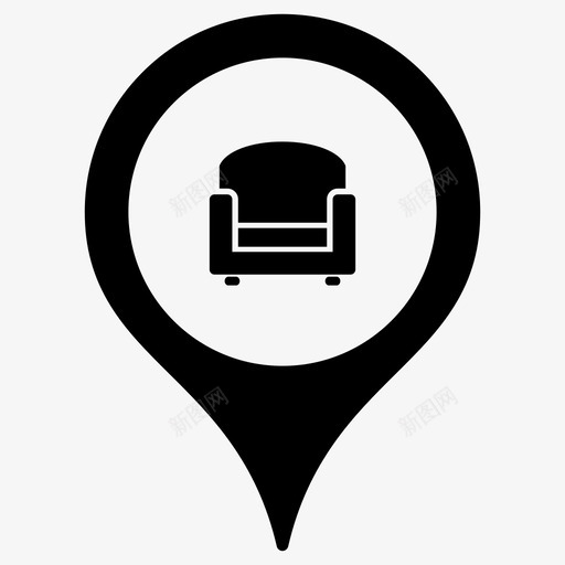 家具店扶手椅地图标记svg_新图网 https://ixintu.com 别针 地图指针 地图标记 家具店 扶手椅
