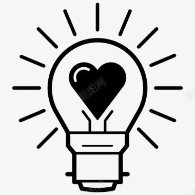 灯泡心脏想法图标图标