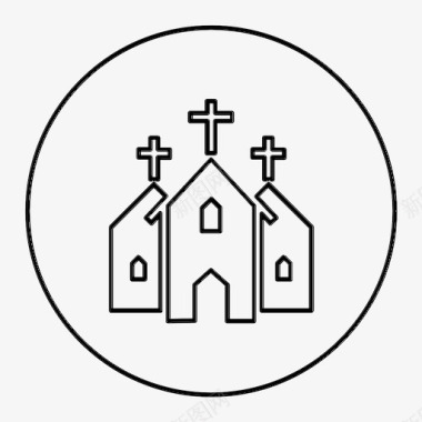 教堂圣诞节家庭图标图标