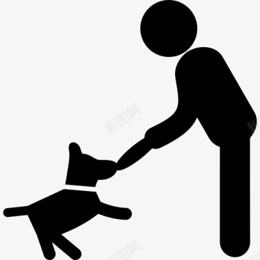 狗咬棍子和人动物狗玩耍图标图标