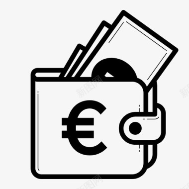 钱包欧元银行钞票图标图标