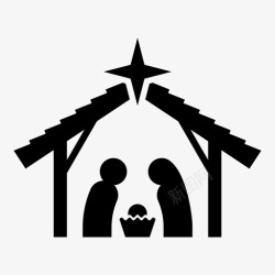 马厩耶稣降生场景降临圣诞节图标高清图片