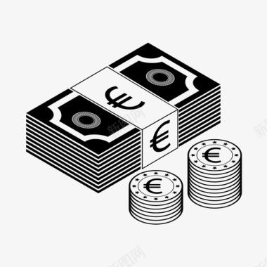 欧元钞票现金硬币图标图标