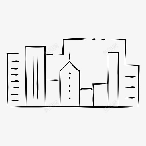 天际线城市手绘图标svg_新图网 https://ixintu.com 办公室 城市 城市手绘 天际线 手绘 街道