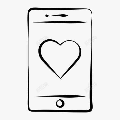 心形手机手绘爱情图标svg_新图网 https://ixintu.com 心形手机 情人节 情人节手绘 手绘 智能手机 爱情
