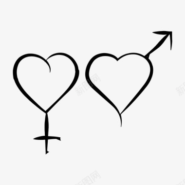 性别之心手绘爱情图标图标