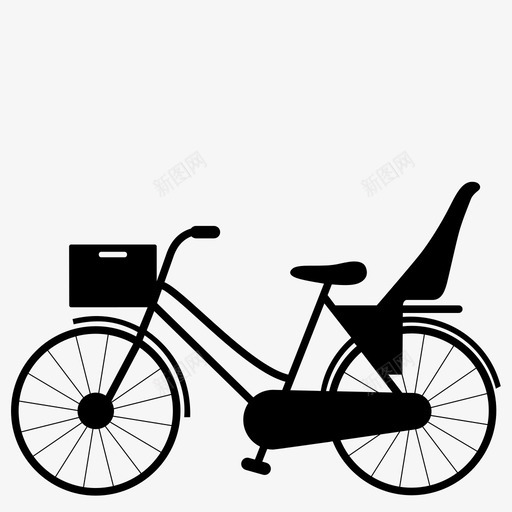 自行车女性儿童座椅和货箱荷兰自行车图标svg_新图网 https://ixintu.com 儿童座椅和货箱 自行车女性 荷兰自行车