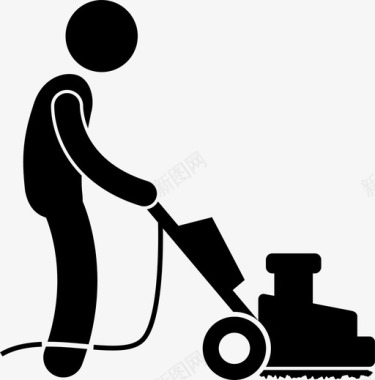 工业地板清洁机清洁工女佣图标图标