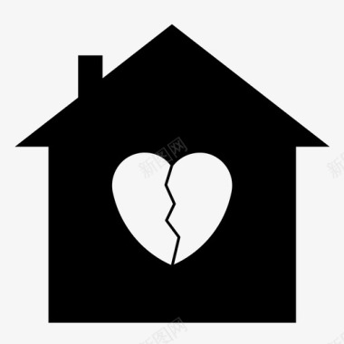不快乐的房子分手破碎的家庭图标图标