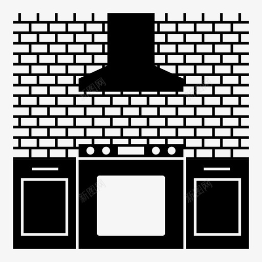 厨房橱柜现代图标svg_新图网 https://ixintu.com 厨房 地铁瓷砖 房子周围 橱柜 炉灶 现代