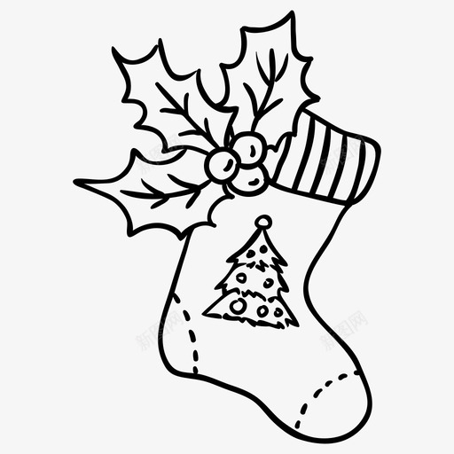 圣诞袜圣诞树槲寄生图标svg_新图网 https://ixintu.com 保暖的衣服 圣诞树 圣诞袜 槲寄生 袜子